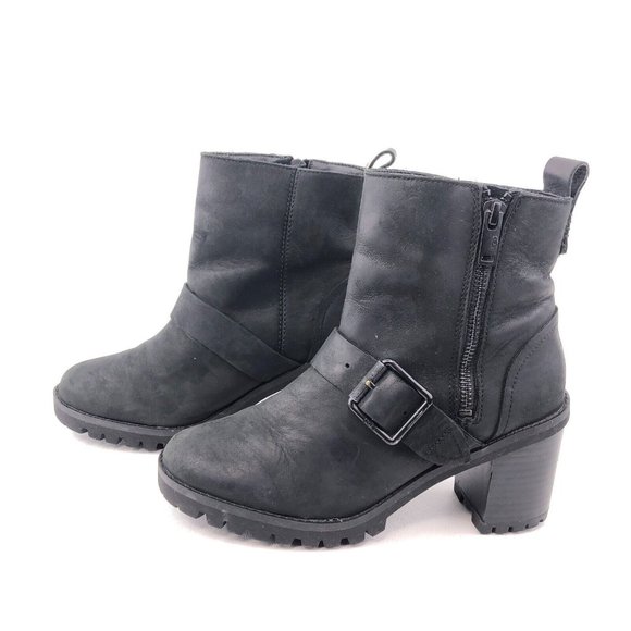 UGG Fern Black Leather Moto Boots 6 - Picture 2 of 12